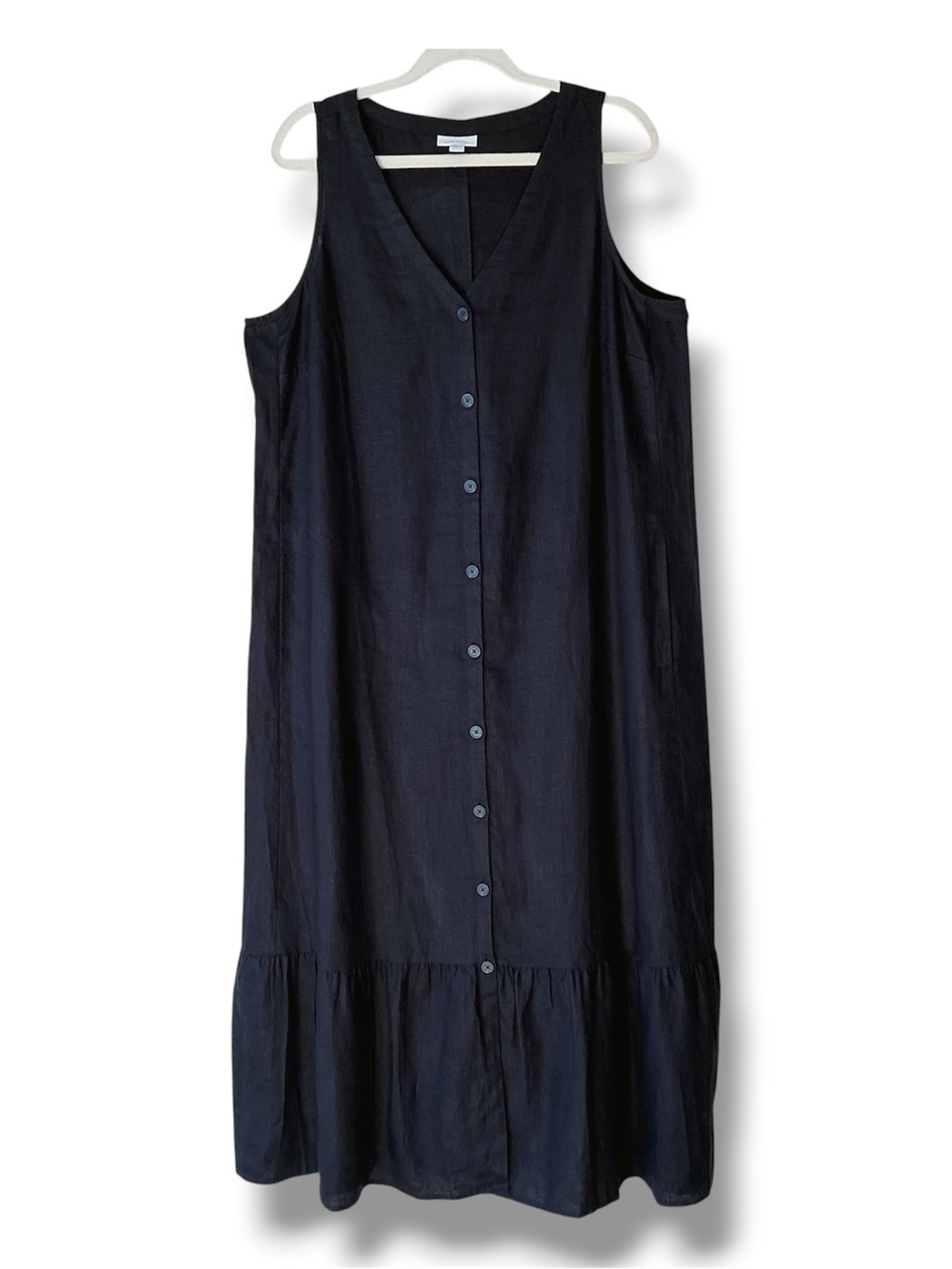 J. Jill Love Linen Black Button-Front Flounce Hem Maxi Dress Size L